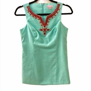 ✅Lilly Pulitzer Blue Coral Beaded Jackie Top, 2
